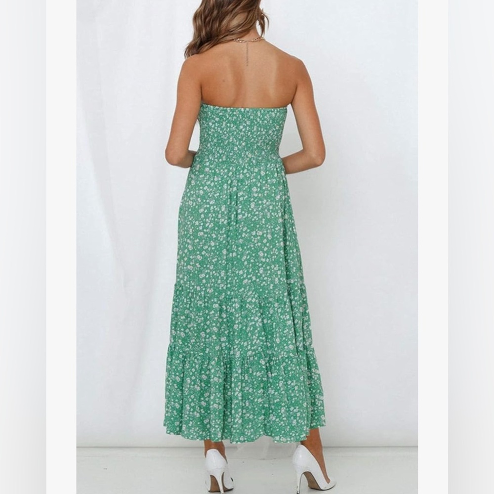 Green Floral Strapless Maxi Dress Size L - Picture 2 of 6